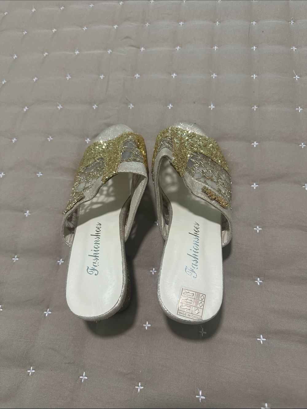 Gold Glitter Slip-On Women’s Sandals by